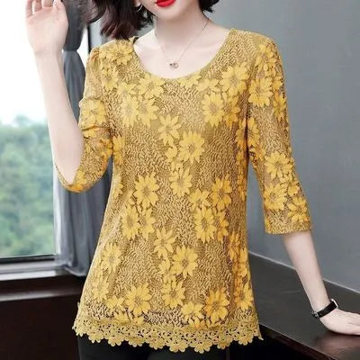 summer women lace blouses shirt vintage Embroidery Shirt Short Sleeve blouse ladies floral tops womens clothing L-5XL