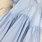 Preppy Style Summer Kids Girls Dresses Baby Girl Solid Blue Dress Fashion Children short sleeve clothing