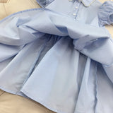 Preppy Style Summer Kids Girls Dresses Baby Girl Solid Blue Dress Fashion Children short sleeve clothing