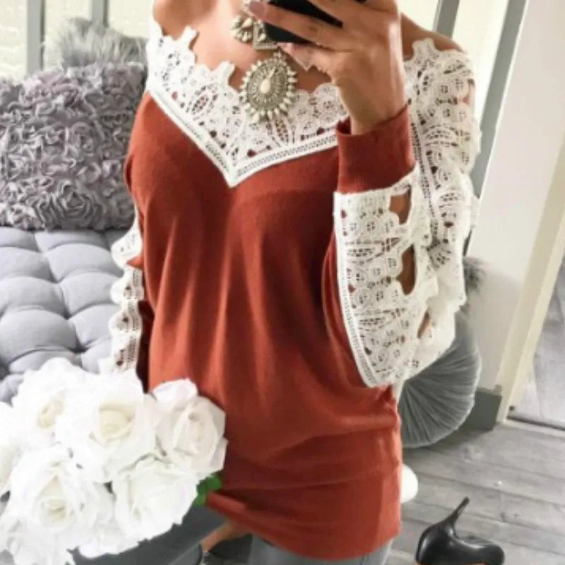 Women Casual Long Sleeve New Lace Blouses 2017 Autumn Winter Elegant Blusa Crochet Hollow Out Solid Shirts Tops Plus Size GV1028 q171122