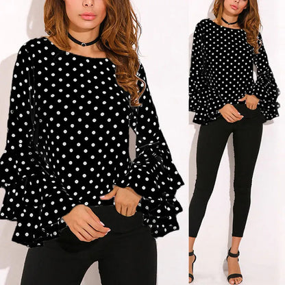 Women Polka Dot Ruffle Blouses Plus Size 3XL 4XL 5XL Tops Long Sleeves O-Neck Elegant Ladies Casual Office Shirt female Tunics