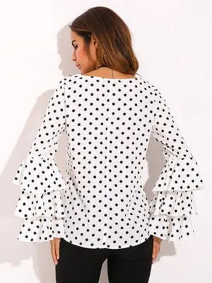 Women Polka Dot Ruffle Blouses Plus Size 3XL 4XL 5XL Tops Long Sleeves O-Neck Elegant Ladies Casual Office Shirt female Tunics