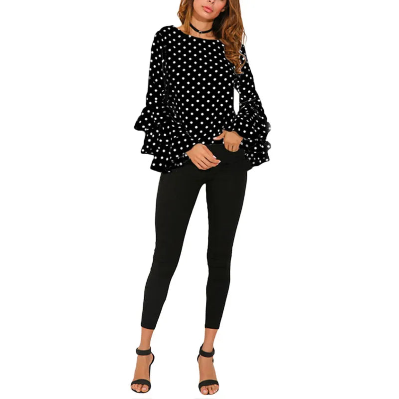 Women Polka Dot Ruffle Blouses Plus Size 3XL 4XL 5XL Tops Long Sleeves O-Neck Elegant Ladies Casual Office Shirt female Tunics