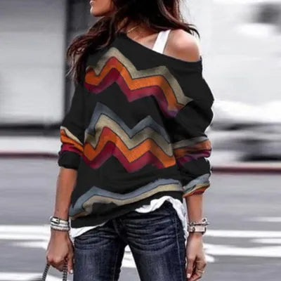 Women Blouse Sexy Off Shoulder Long Sleeve Shirt Women Spring Printed Tops Autumn Knitted Pullover Blusas Camisas Mujer