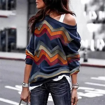 Women Blouse Sexy Off Shoulder Long Sleeve Shirt Women Spring Printed Tops Autumn Knitted Pullover Blusas Camisas Mujer