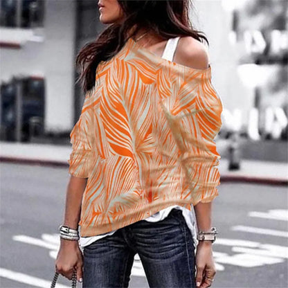 Women Blouse Sexy Off Shoulder Long Sleeve Shirt Women Spring Printed Tops Autumn Knitted Pullover Blusas Camisas Mujer