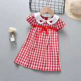 Girl Plaid Dress Fashion Princess Summer Outfit Causal Cute Kids Heart Clothing for 2-6 Years Birthday Party Uniform Wear