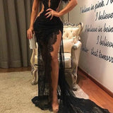 Black Evening Dresses Luxurious Feather Plunging V Neck Vintage Lace Arabic Prom Gowns  Sexy High Side Slit Mermaid Formal Party Wear Plus Size Vestidos AL9140