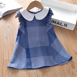 Girl Plaid Dress Fashion Princess Summer Outfit Causal Cute Kids Heart Clothing for 2-6 Years Birthday Party Uniform Wear