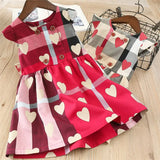 Girl Plaid Dress Fashion Princess Summer Outfit Causal Cute Kids Heart Clothing for 2-6 Years Birthday Party Uniform Wear