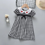 Girl Plaid Dress Fashion Princess Summer Outfit Causal Cute Kids Heart Clothing for 2-6 Years Birthday Party Uniform Wear