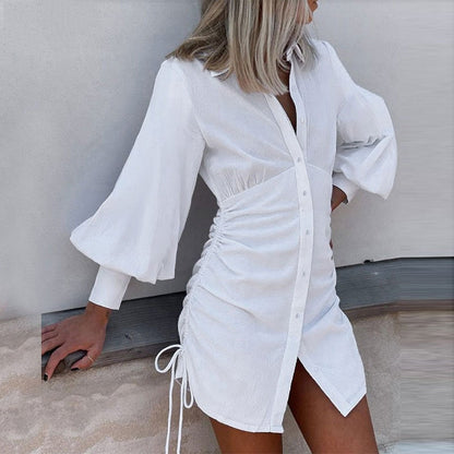 Dunnmall Chic Long Sleeve Mini Shirt Dress