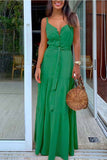 Dunnmall Button V-Neck Maxi Dress With Belt