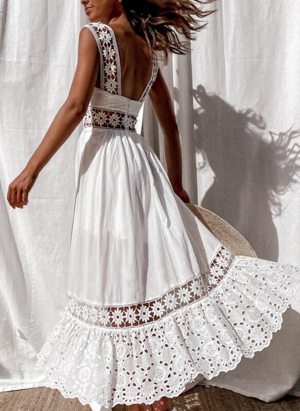 Dunnmall Lace Patchwork Elegant Maxi Dress