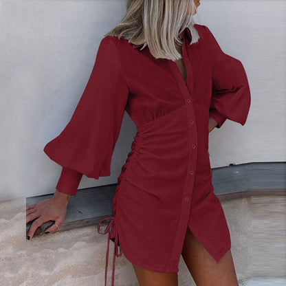 Dunnmall Chic Long Sleeve Mini Shirt Dress