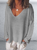 Dunnmall Casual V Neck Cotton-Blend Long Sleeve Shirts & Tops