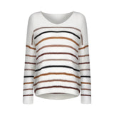 Dunnmall Fashion V Neck Stripe Sweater