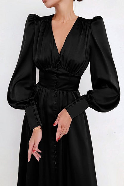 Dunnmall Lust or Love Puff Sleeve Maxi Dress