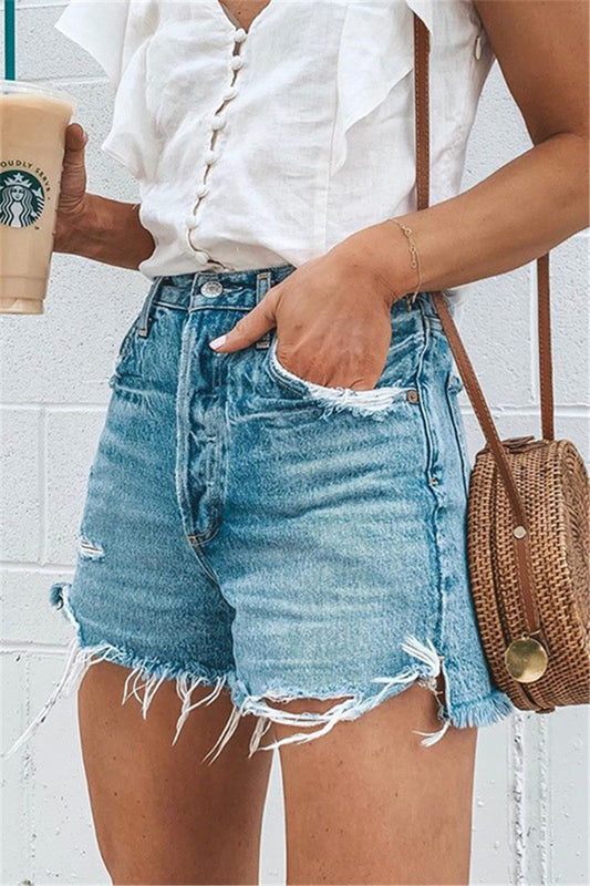 Dunnmall Distressed High Waist Denim Shorts