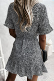 Dunnmall Fashion Sweet Print V Neck A Line Mini Dresses