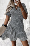 Dunnmall Fashion Sweet Print V Neck A Line Mini Dresses