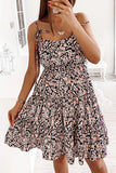 Dunnmall Fashion Sweet Print Split Joint Spaghetti Strap A Line Dresses