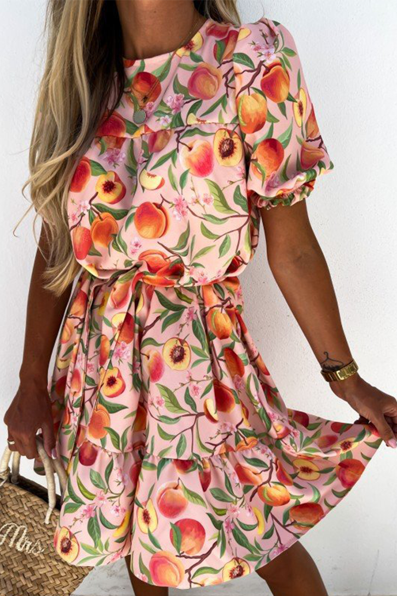 Dunnmall Fashion Elegant Floral With Belt O Neck A Line Dresses