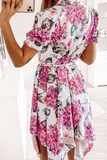 Dunnmall Fashion Elegant Floral Frenulum V Neck Irregular Dress Dresses