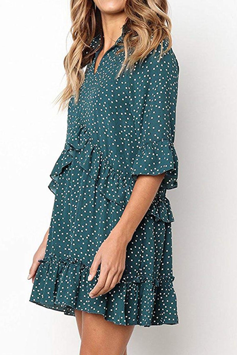 Dunnmall Fashion Casual Polka Dot Split Joint V Neck Princess Dresses