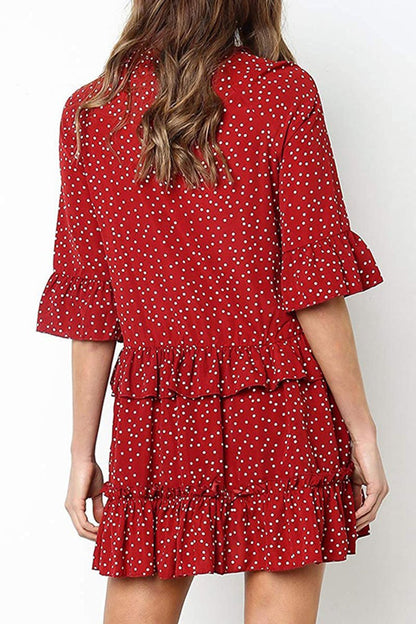 Dunnmall Fashion Casual Polka Dot Split Joint V Neck Princess Dresses