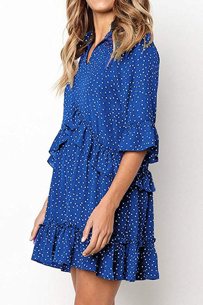 Dunnmall Fashion Casual Polka Dot Split Joint V Neck Princess Dresses