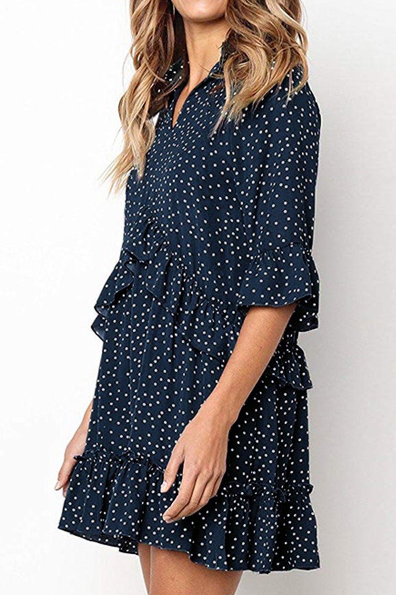 Dunnmall Fashion Casual Polka Dot Split Joint V Neck Princess Dresses