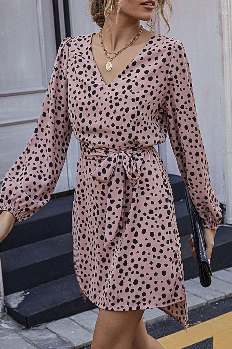 Dunnmall Fashion Elegant Polka Dot Frenulum V Neck A Line Dresses