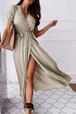 Dunnmall Fashion Elegant Polka Dot Frenulum Slit V Neck A Line Dresses(4 Colors)