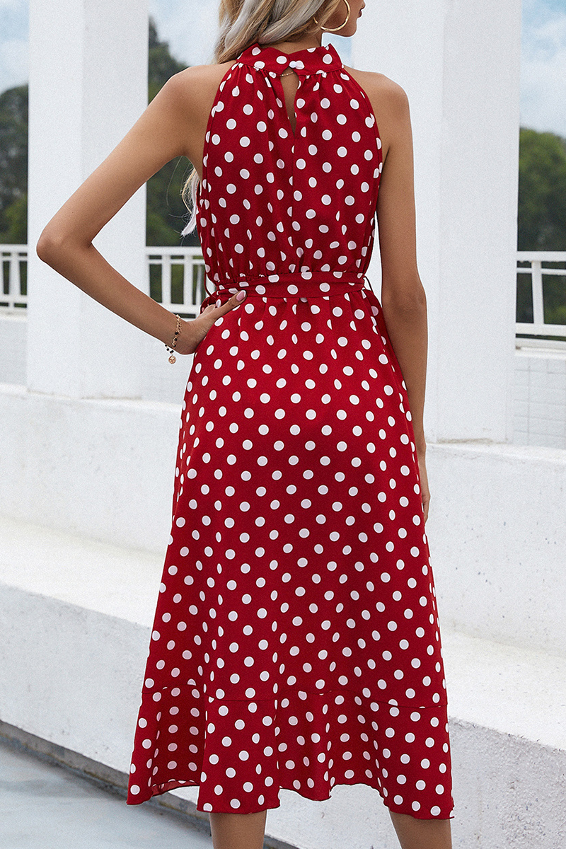 Dunnmall Fashion Elegant Polka Dot Frenulum Flounce Irregular Dress Dresses