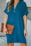Dunnmall Fashion Casual Solid Hollowed Out V Neck A Line Dresses