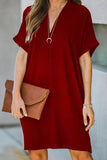 Dunnmall Fashion Casual Solid Hollowed Out V Neck A Line Dresses