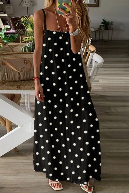 Dunnmall Fashion Casual Polka Dot Split Joint Spaghetti Strap A Line Dresses