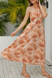 Dunnmall Fashion Bohemian Print Split Joint Halter A Line Dresses