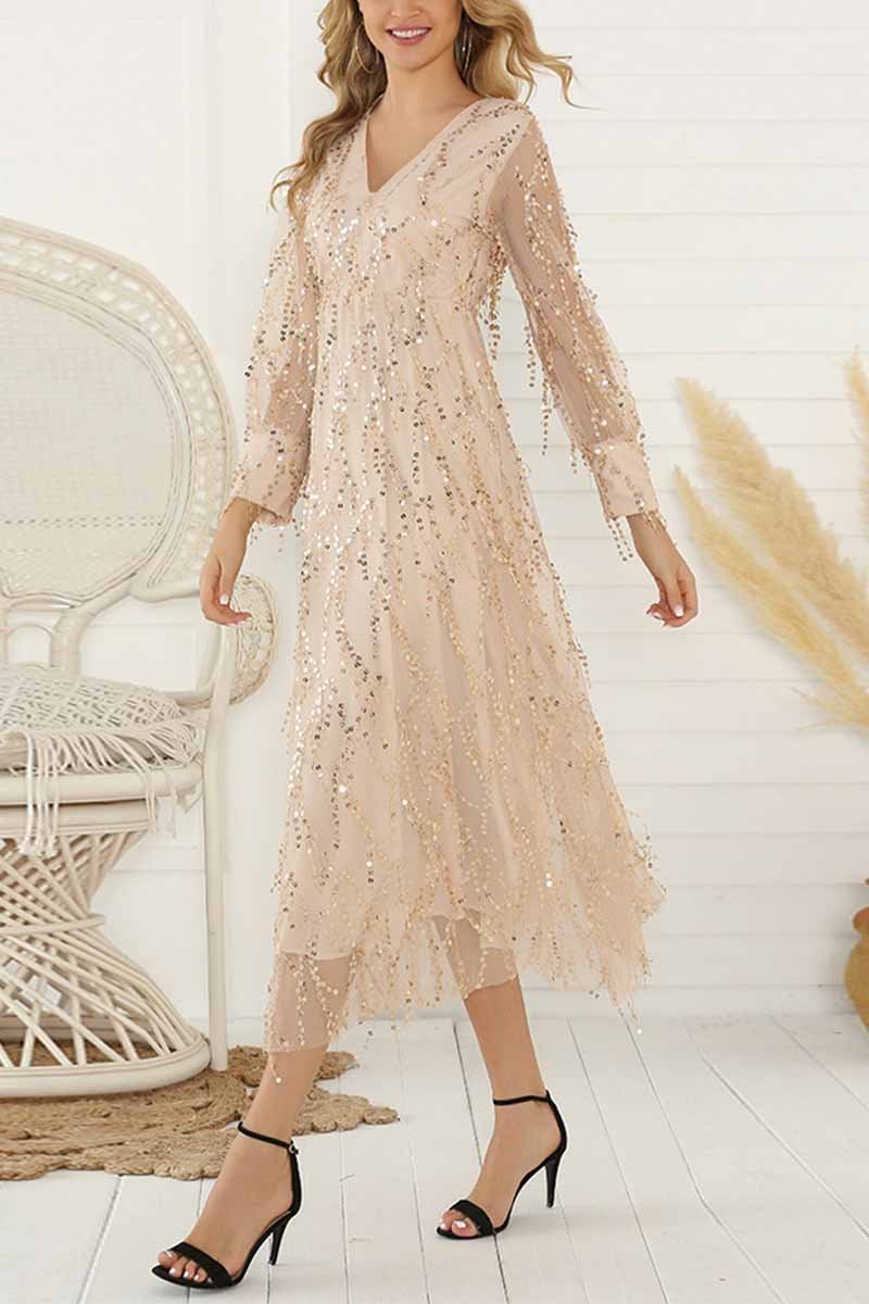 Dunnmall Fringed Sequin Reversible Midi Dress