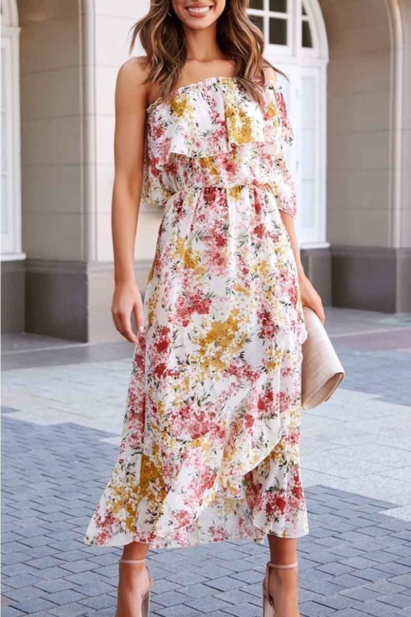 Dunnmall Off- shoulder Print Dress