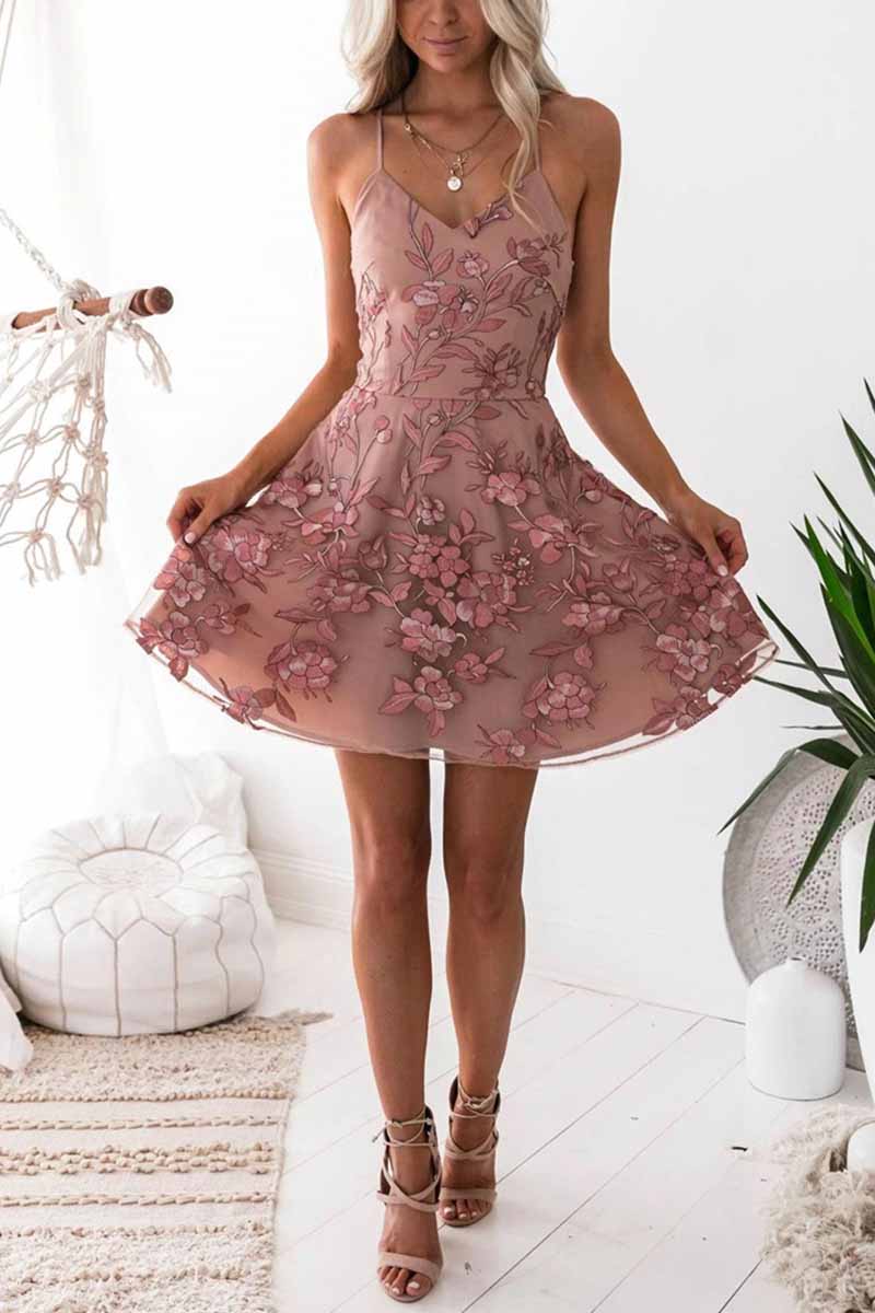 Dunnmall Sleeveless Pink Mini Dress