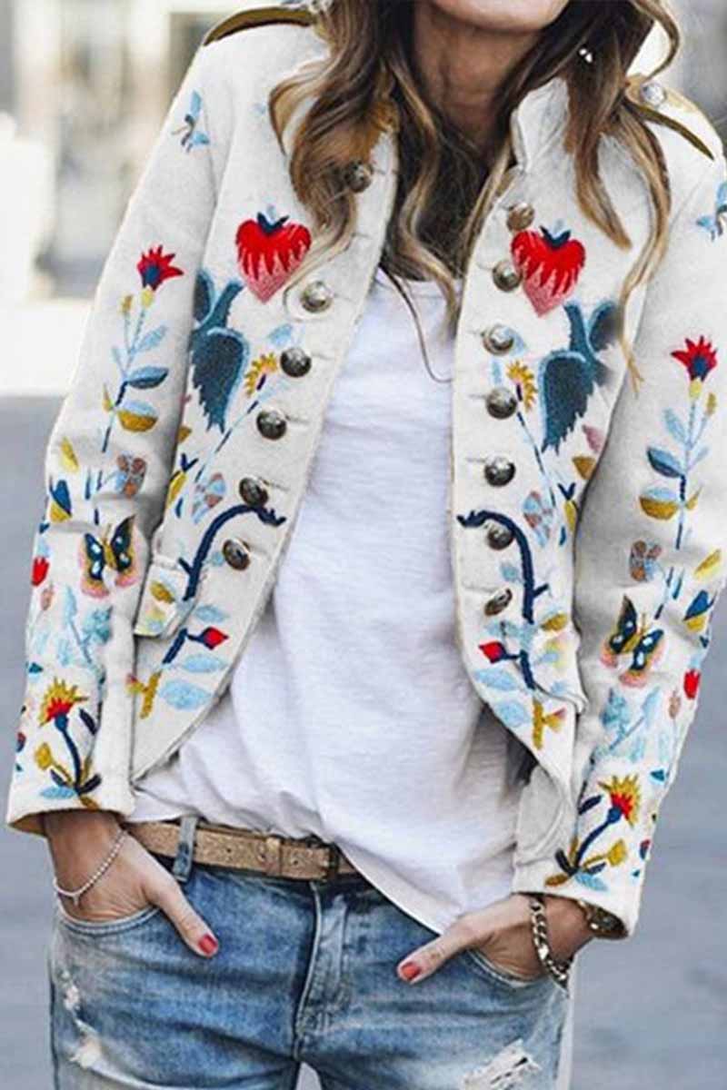 Dunnmall Casual Floral Print Button Jacket