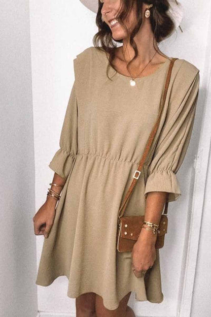 Dunnmall Urban Casual Round Neck Sleeves Mini Dress