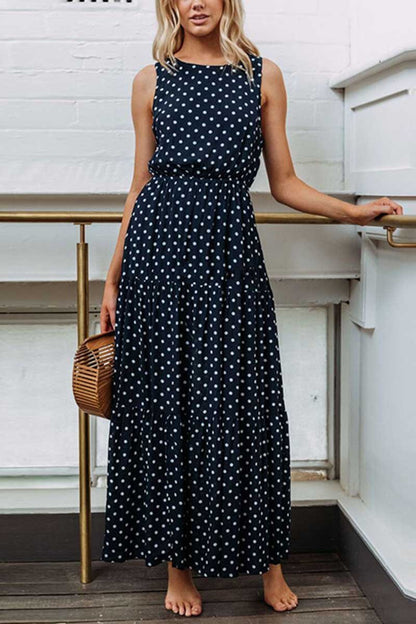 Dunnmall Polka Dot Waist Maxi Dress(3 Colors)