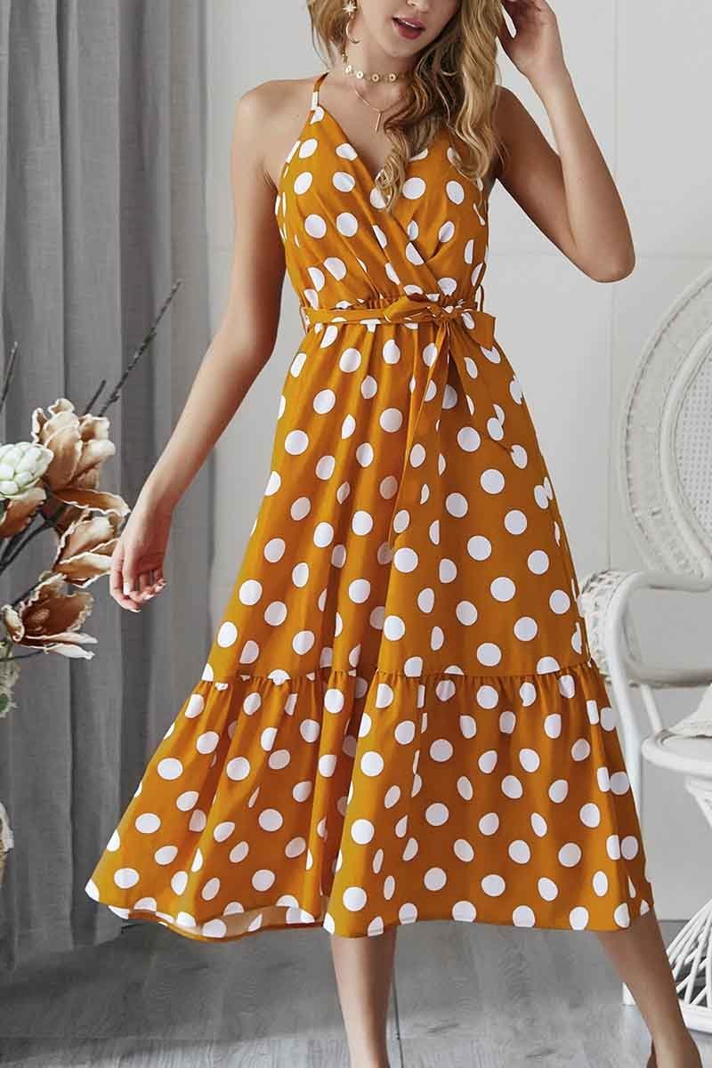 Dunnmall Polka Dot Strap Midi Dress(3 Colors)