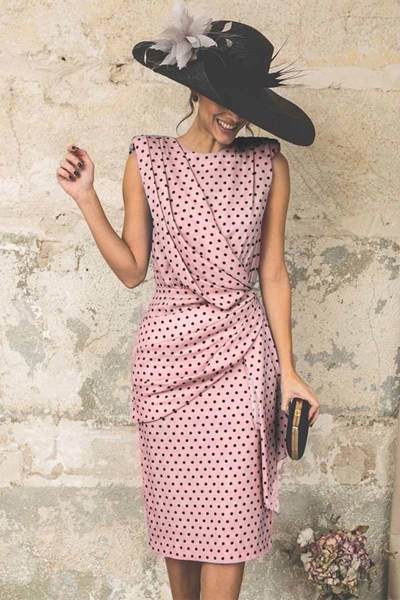 Dunnmall Sexy Polka Dot Pack Hip Sleeveless Midi Dress