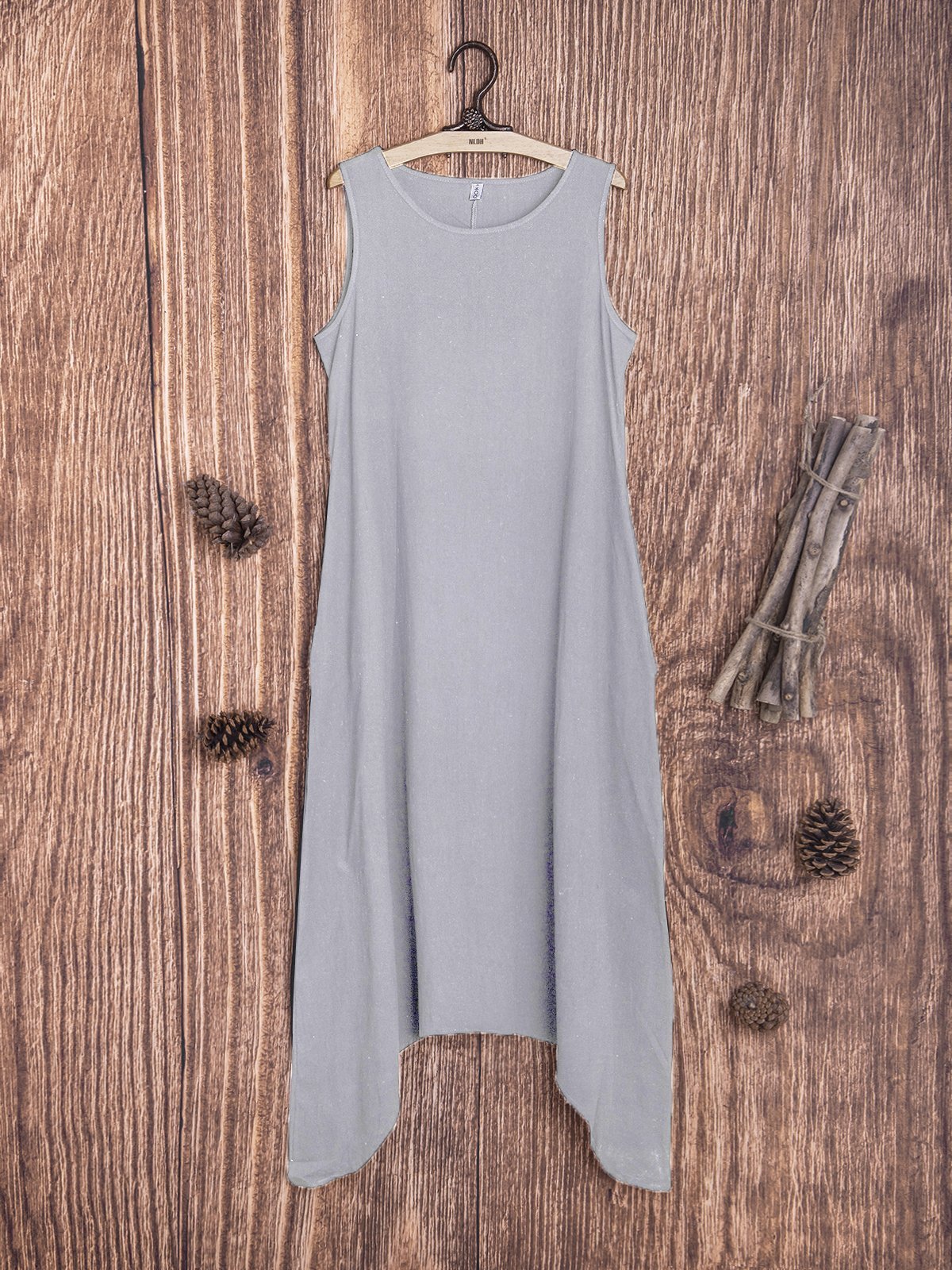 Dunnmall Round Neck Casual Cotton Solid Casualdress