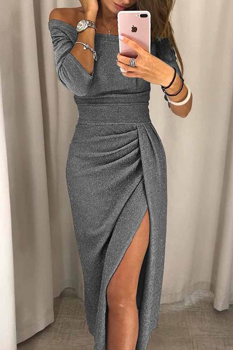 Dunnmall Wrap Hip Slit Collar Maxi Dresses(6 Colors)