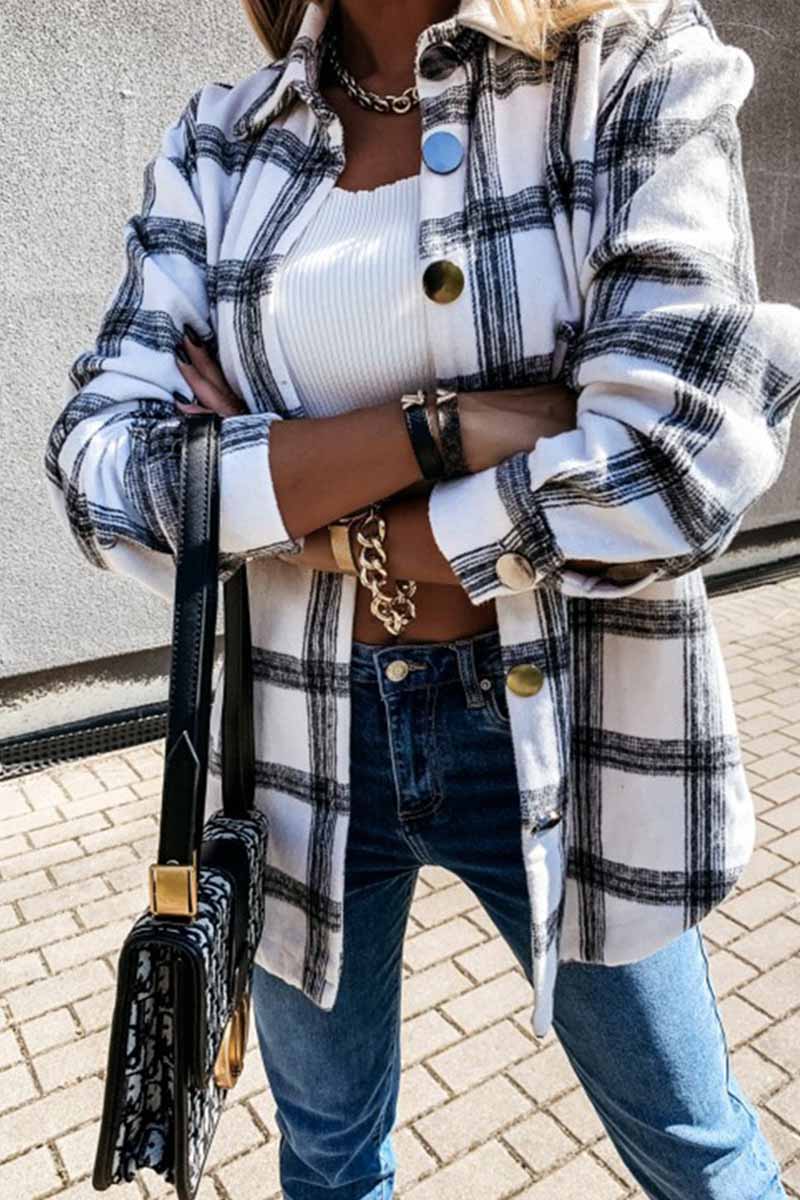 Dunnmall Loose Retro Plaid Coat